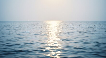 Obraz premium 穏やか水平線輝く水面夕日光線静寂. AI Generated