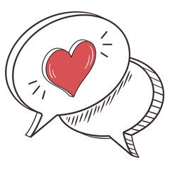 Red heart inside a speech bubble, love conversation