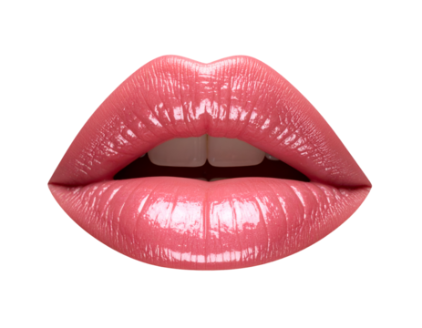 Close-up view of glossy pink lips with a smooth texture and subtle shine, highlighting beauty and elegance.