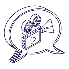Isometric film camera inside a speech bubble