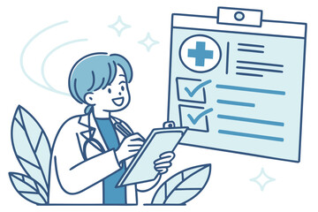 Doctor and Health Card Vector Illustration in Blue Theme