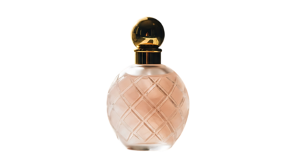 Elegant perfume bottle with a golden cap, isolated on transparent background, showcasing a classic design and luxurious feel, perfect for representing fragrance and beauty in a timeless style