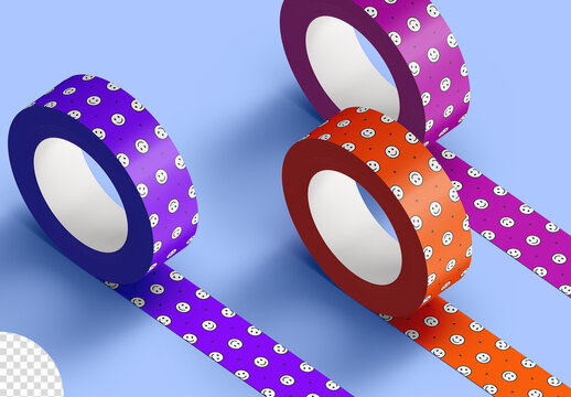 Stationery Washi Tape Rolls Mockup Isolated