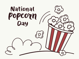 Vector art of national popcorn day celebration with a bucket of popcorn and flowers