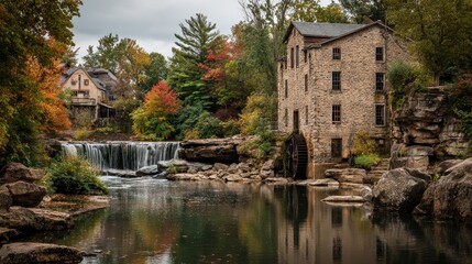 Youngstown Mill: A Picturesque Watermill Amidst Autumn Colors in Ohio