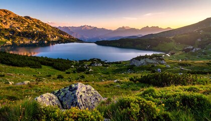 Serene alpine lake at sunset (1)