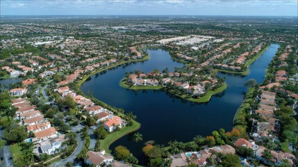 Fototapeta premium Bird's Eye View of Homes in Pembroke Pines, Florida with Scenic Lake Reflection