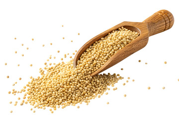 sorghum grains cascading from a small wooden scoop rustic beauty