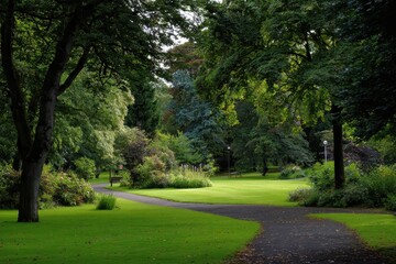 Obraz premium Serene Veterans Park in Aberdeen: A Lush Green Oasis with Foliage, Lawn, and Tranquil Pathways