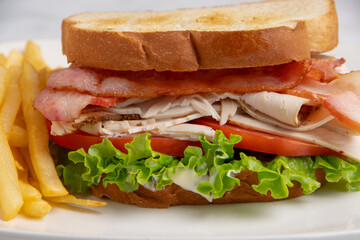 turkey blt sandwich with fries