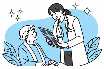 Doctor Reading X-Ray Vector with Blue Background