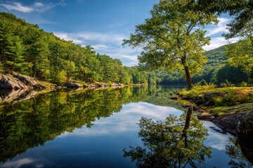 Winter Reflections: Lake Wintergreen in West Rock State Park, New Haven County, Connecticut