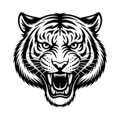 Fototapeta premium Intense Tiger Head Artwork with Bold Stripes A Striking Vector Illustration of a Feline Predator