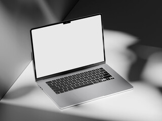 Stylish laptop mockup displaying a web interface in a clean workspace.