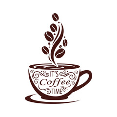 Coffee Time: Ornate Cup Beans Logo Design