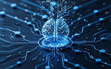 A dark background on human brain convert to artificial intelligence technology.	