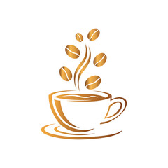 Golden Coffee Cup Beans Logo Design