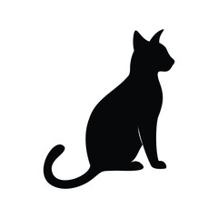 Elegant black cat silhouette sitting gracefully against a white background
