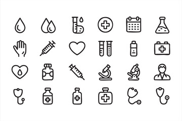 Healthcare and medical outline icons for diagnostic and wellness design