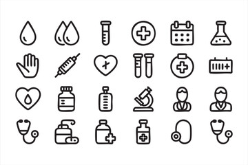 Medical and healthcare outline icons for hospital and laboratory projects