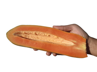Holding a papaya in hand, isolated on PNG background.