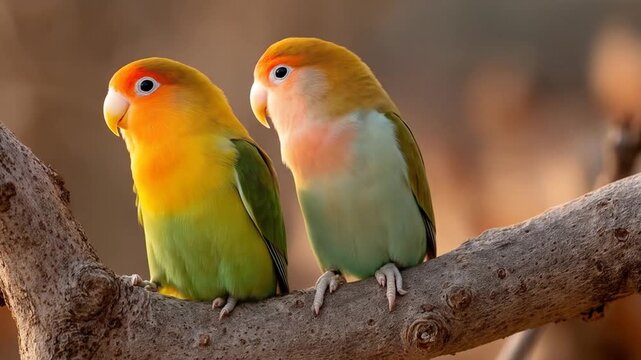 Colorful parrots on branch