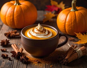 Autumnal pumpkin spice latte in a mug