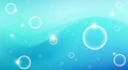 Bubbles float in gradient teal and blue underwater scene with shimmering light.