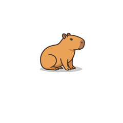 Cute Flat Vector Illustration of Capybara Sitting on White Background