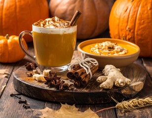 Autumnal pumpkin spice latte and soup