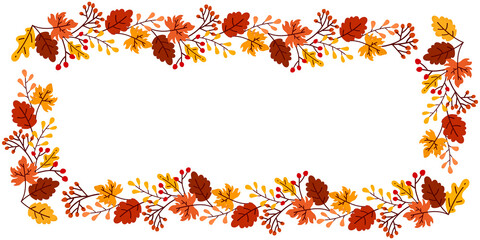 Autumn Frame, Fall Leaves Frame, Decorative Autumn Border, Hand Drawn Frame with Leaf and Berries