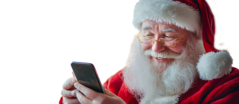 santa claus using mobile phone,  cut out