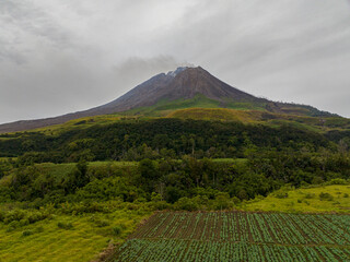 Aerial view of mount Sinabung volcano, on the island of Sumatra, Indonesia.