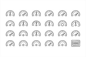 Fototapeta premium Dashboard and car performance outline icons for transport and engineering use
