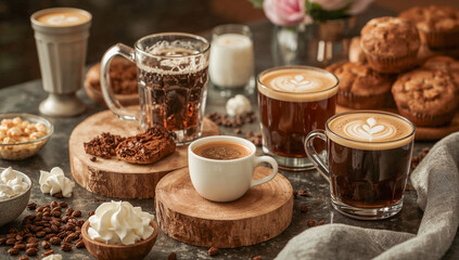 Fototapeta premium AI-generated image of a variety of fresh-brew coffee