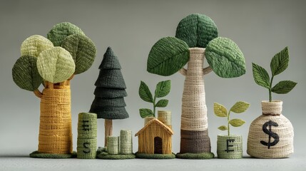 Ethical Financial Responsibility with Eco-friendly Investment Symbols in Nature