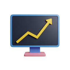 3d computer monitor displaying upward trend arrow and growth chart transparent background