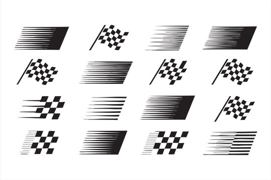 Racing flag and checkered symbol vector illustrations for speed branding