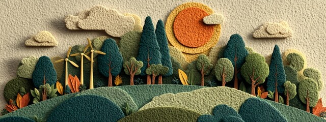 Eco-Friendly Illustration of Nature with Green Energy Icons and Vibrant Elements