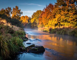 Autumnal river at dawn