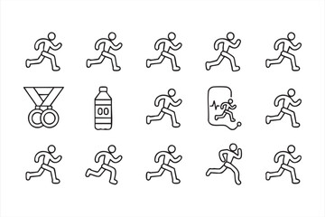 Sports and athletic training outline icons for fitness and competition design