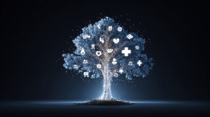 glowing tree health care icons