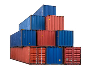 Fototapeta premium Cargo containers stacked in an unstable position isolated on white background