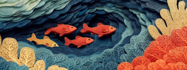 Artistic Papercut Representation of Seafood Underwater Concept with Layered Design