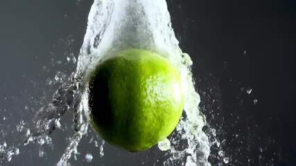 Super Slow Motion Shot of Splashing Fresh Limes. Filmed on High Speed Cinematic Camera. - Powered by Adobe