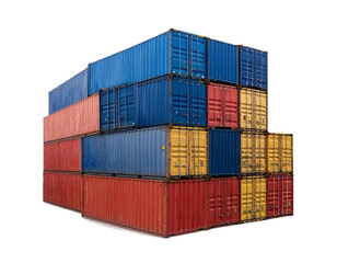 Fototapeta premium Cargo containers stacked in an unstable position isolated on white background