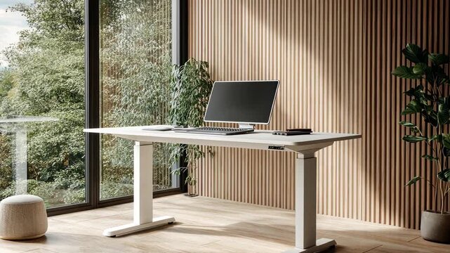 Modern adjustable desk with view