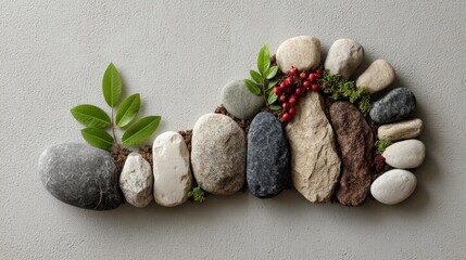Creative Layered Art of Foot Reflexology and Massage Using Natural Stones and Greenery