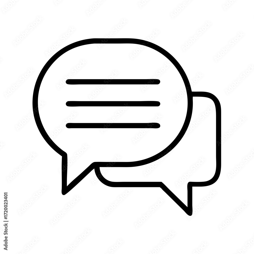 Aufkleber outline of two intersecting speech bubbles with lines indicating text isolated on transparent backgr