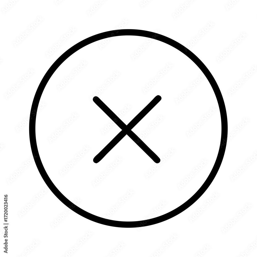 Poster simple black cross symbol inside a thin black circle isolated on transparent background